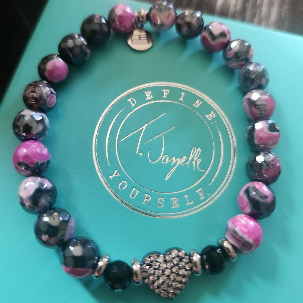 T Jazelle Limited Edition Pink and Black Beaded Heart Bracelet